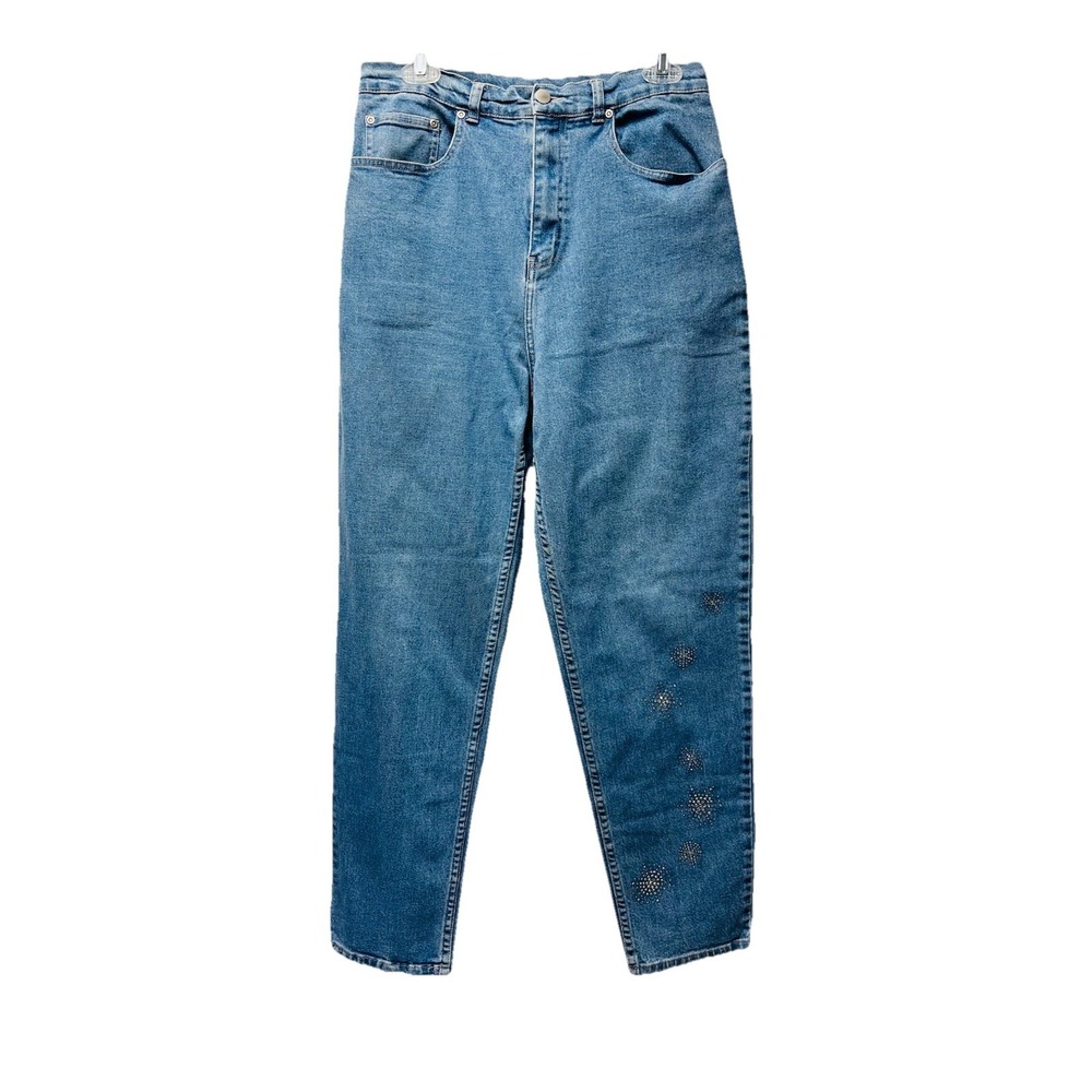 Quacker Factory 12 Denim Jeans Rhinestone Burst‎ Boho Weekender Travel Stretch